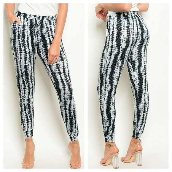 Pants - 1 left, medium. Black & white tie dye joggers